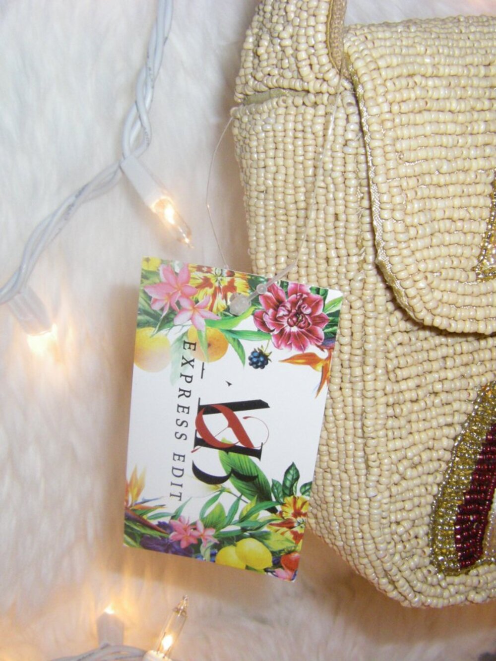 Viral Beaded Bag by Express Edit Tan/Red/Gold Pizza Slice Shoulder Bag NWT - Picture 4 of 13